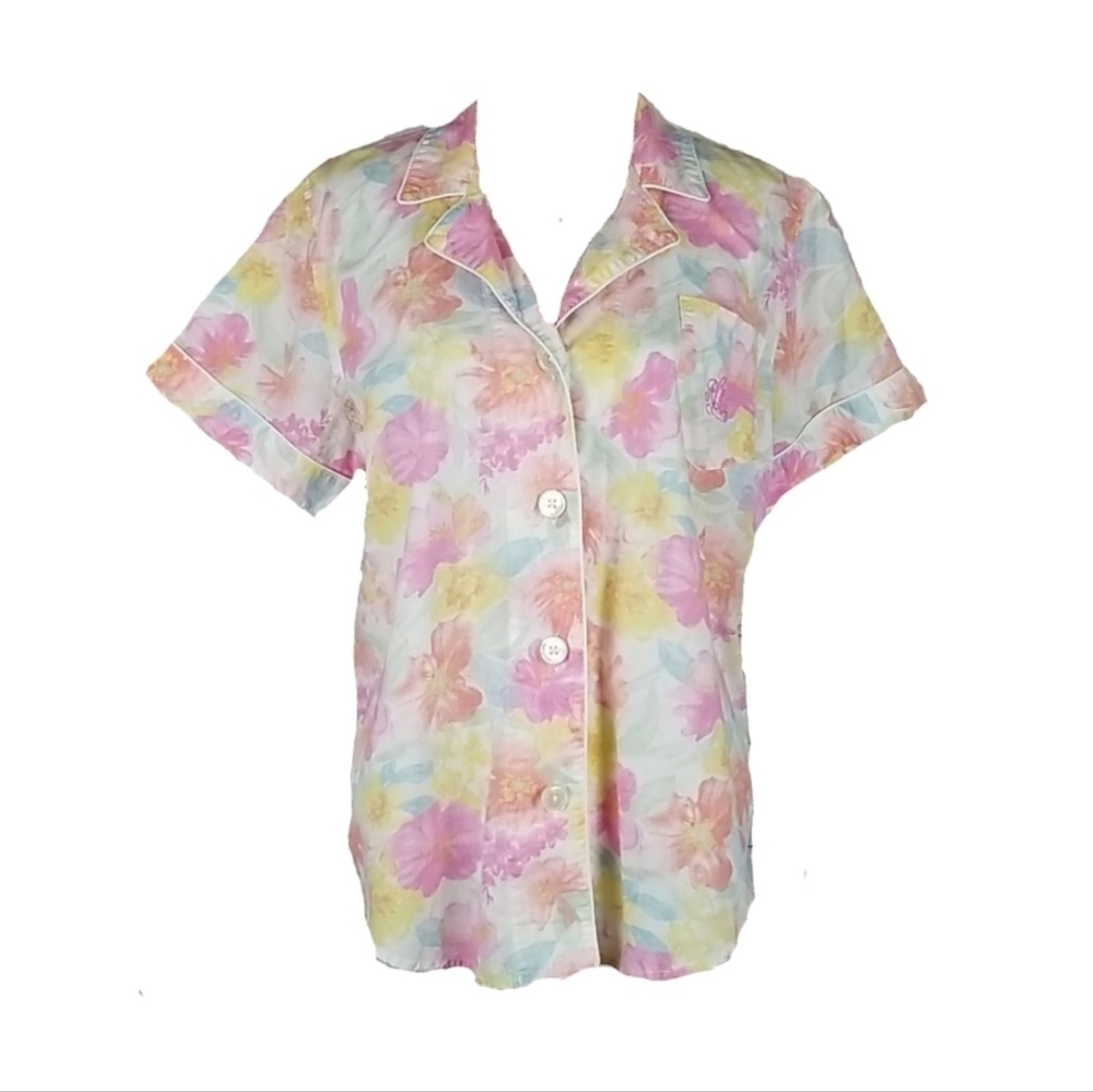 100% Cotton Vintage Lauren Ralph Lauren Pastel  Pink Yellow Floral Retro Shirt